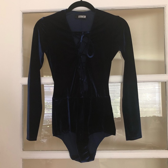 Reformation Blue Velvet Lace-up Bodysuit XS - Picture 3 of 5